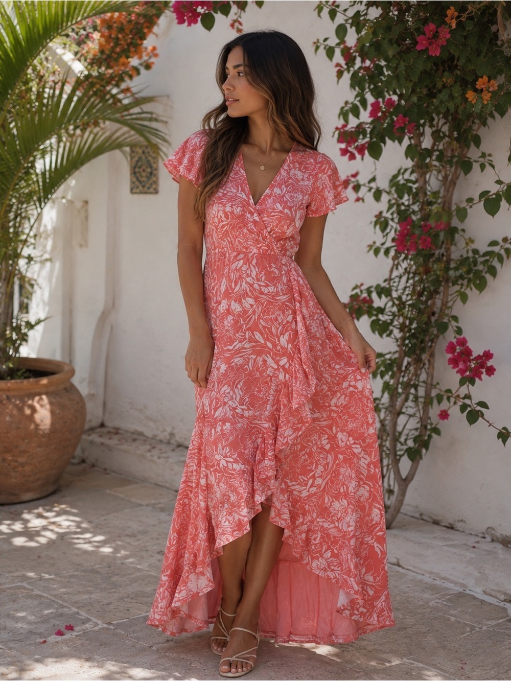 Isabel Ingrid + Isabel Women's Floral Wrap Maxi Dress Size Small Pink Tie Back